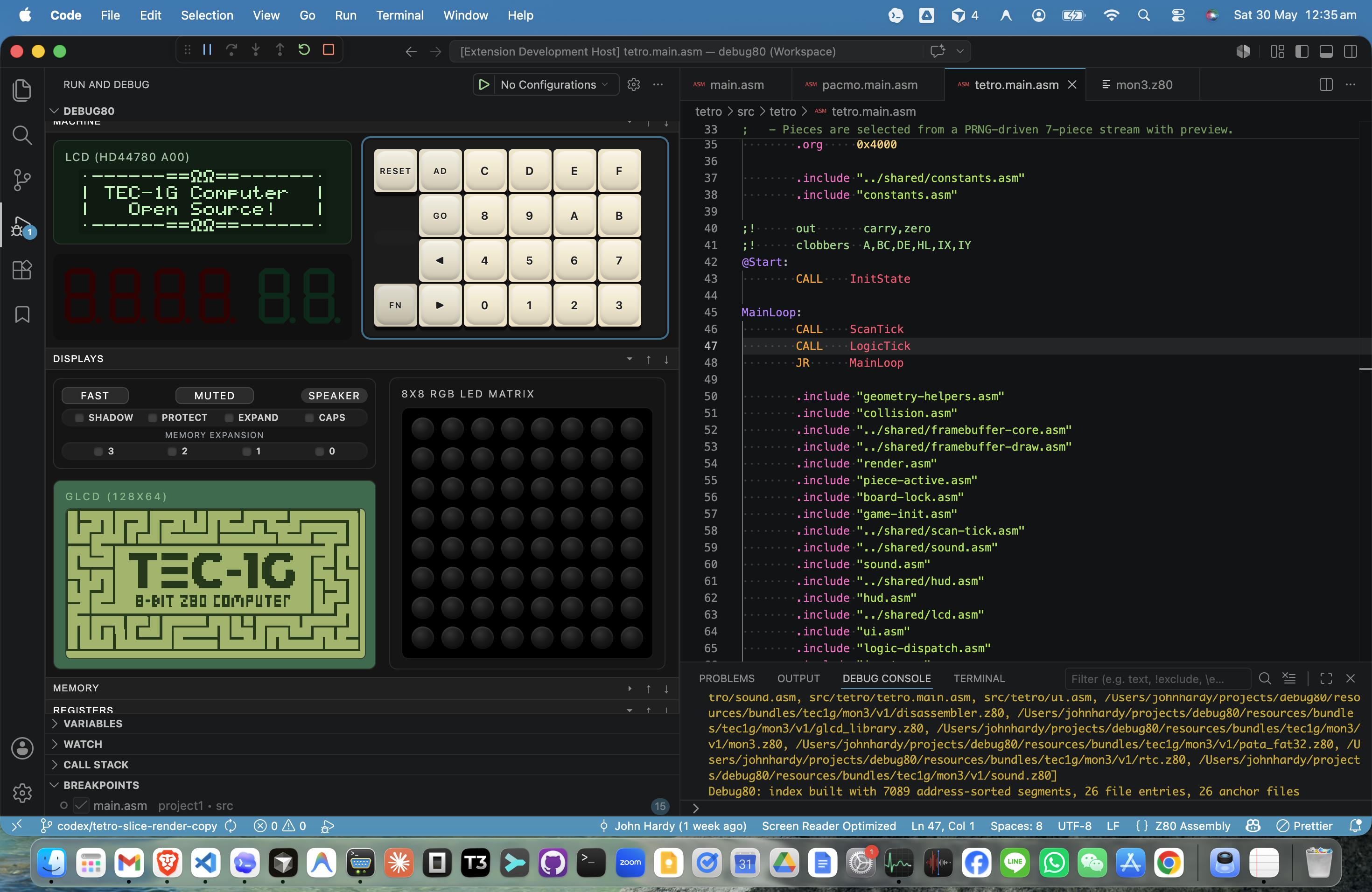 Displays section with GLCD and RGB matrix