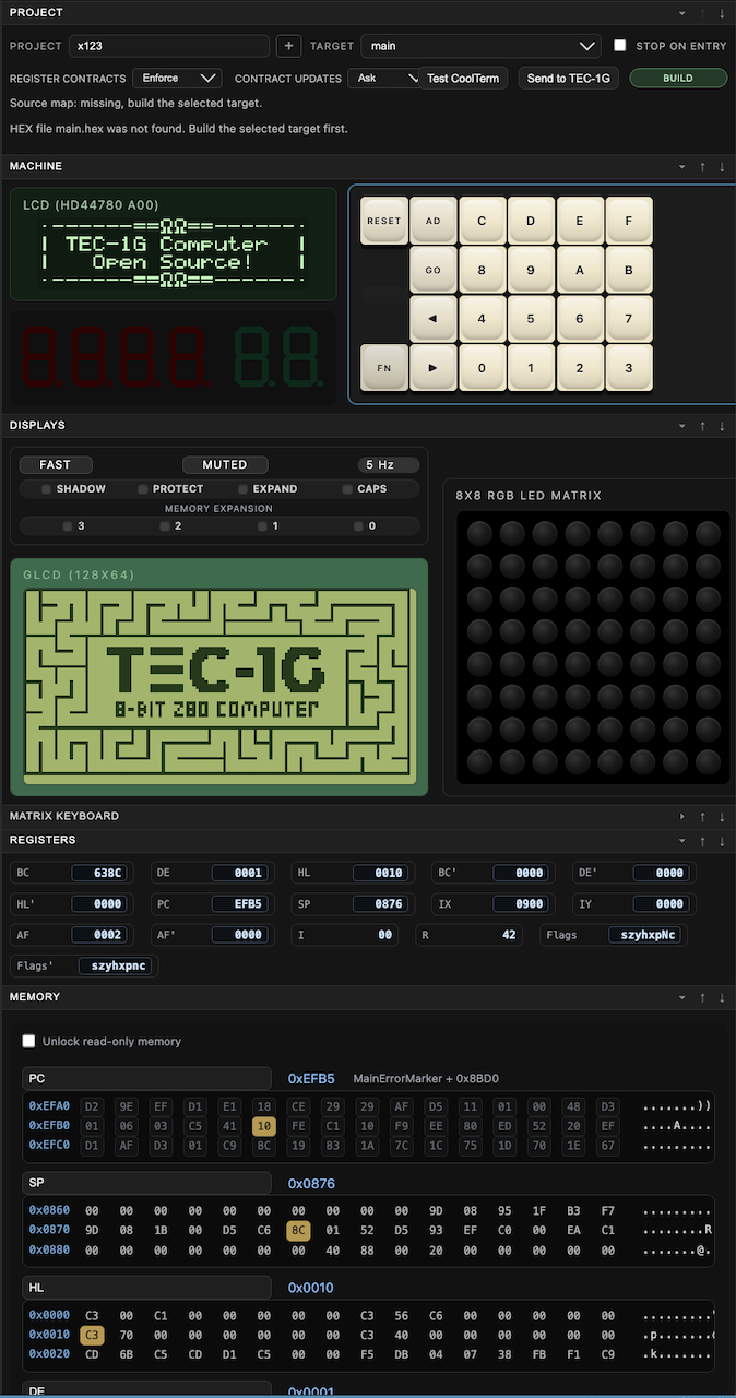 Initialized Debug80 interface with GLCD display