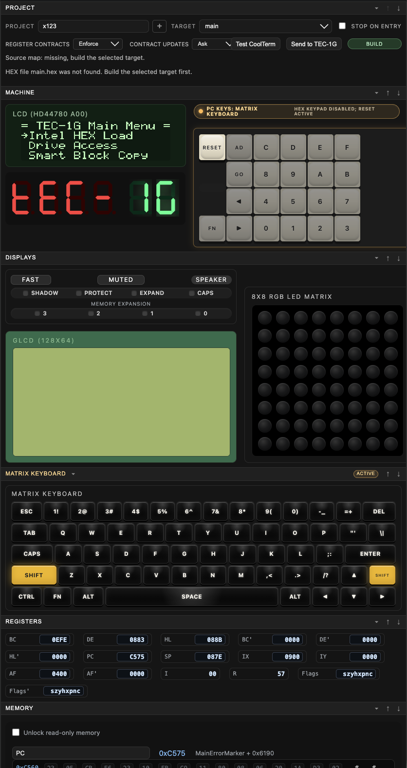 Initialized Debug80 interface with matrix keyboard expanded