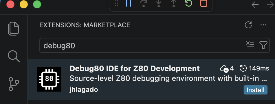 Debug80 Marketplace entry in VS Code