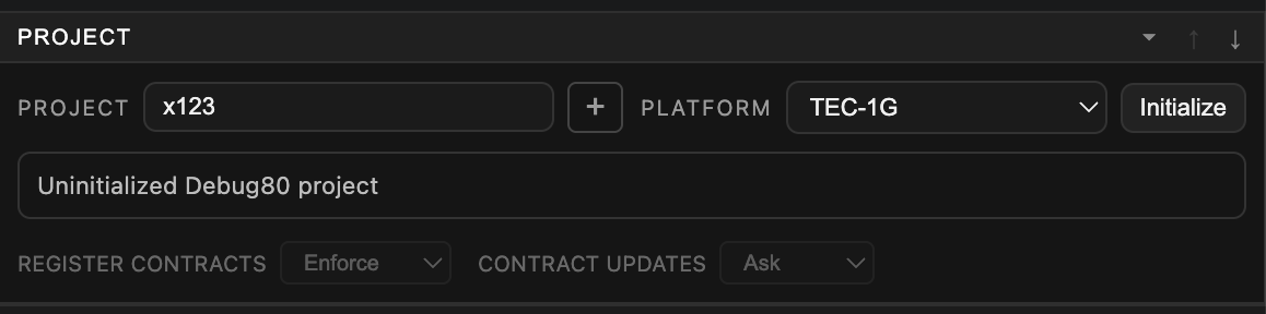 Uninitialized Debug80 project with the Initialize button