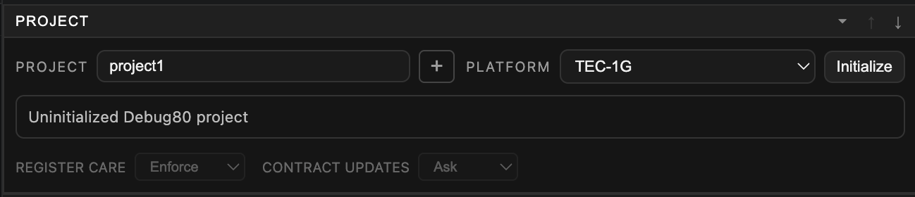 Uninitialized Debug80 project in the Project section
